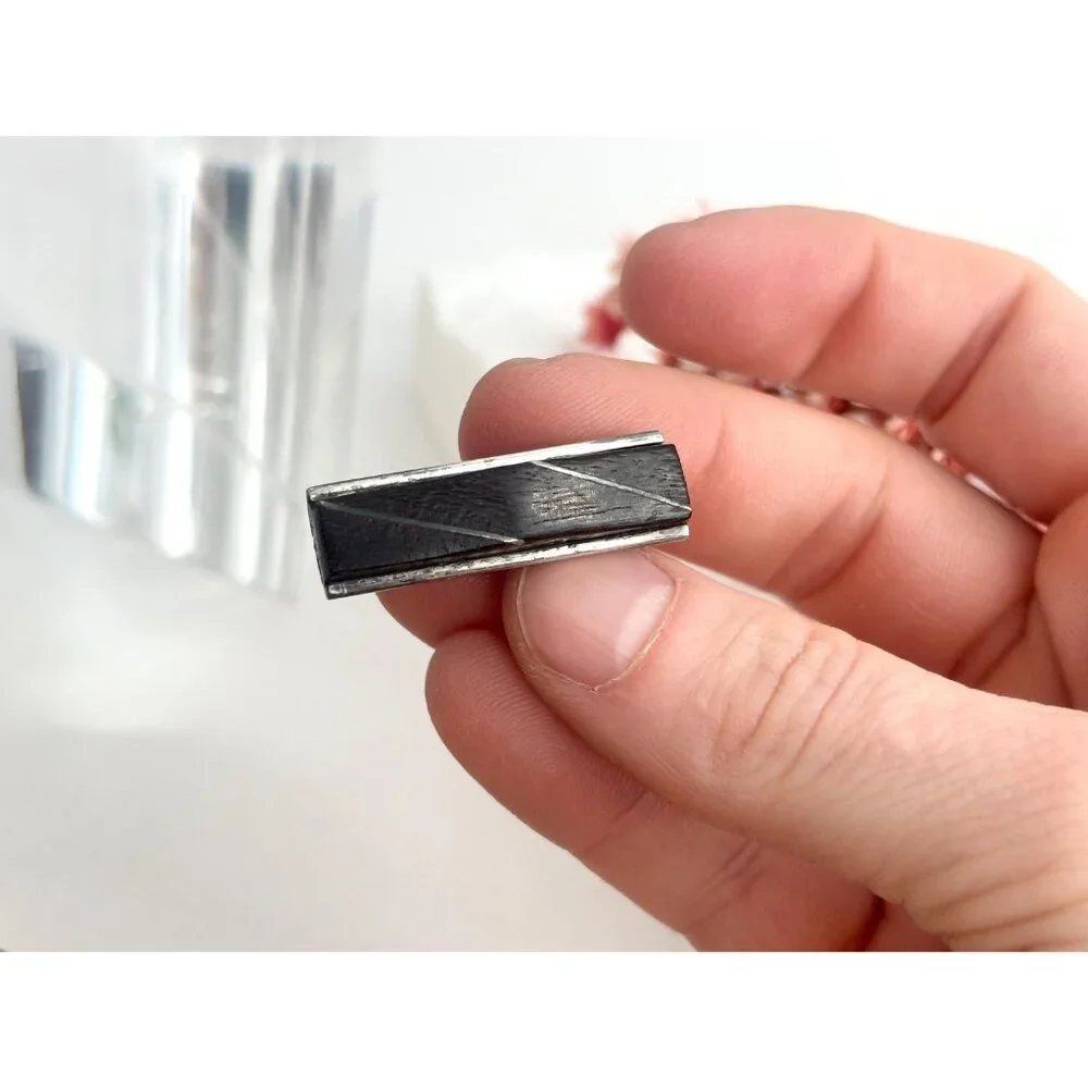 Taxco, Mexico Sterling Silver Dark Wood Short Vintage Men's Tie Bar | Tie Clip